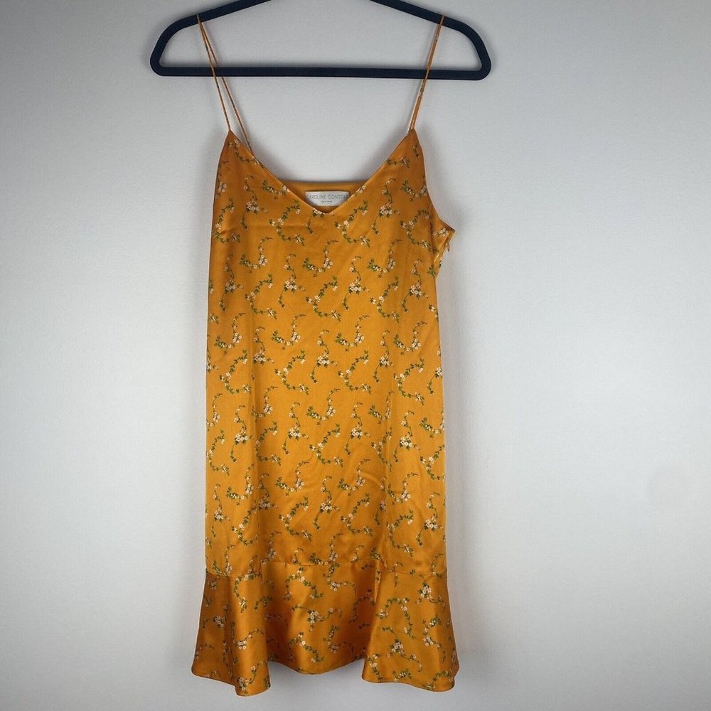 Caroline Constas Womens Silk Mini Dress Size S ? Tina Floral Flounce Slip Orange
